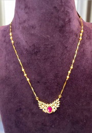 Simple short neck piece with ruby colour stone chandraharam chain